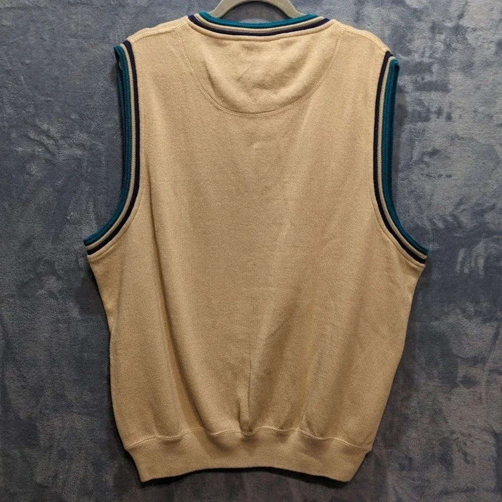Vtg Cutter & Buck Men Beige V-Neck Sweater Vest Walden Ponds Golf Embroidered XL